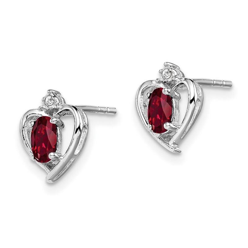 Curata 925 Sterling Silver Polished Open back Post Earrings Created Ruby and Diamond Earrings - 10x7mm Wide