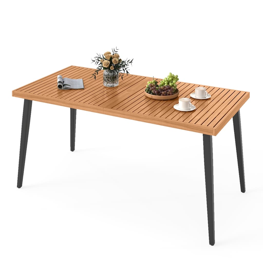 Gymax 63'' Outdoor Indoor Dining Table w/Acacia Wood Slatted Tabletop