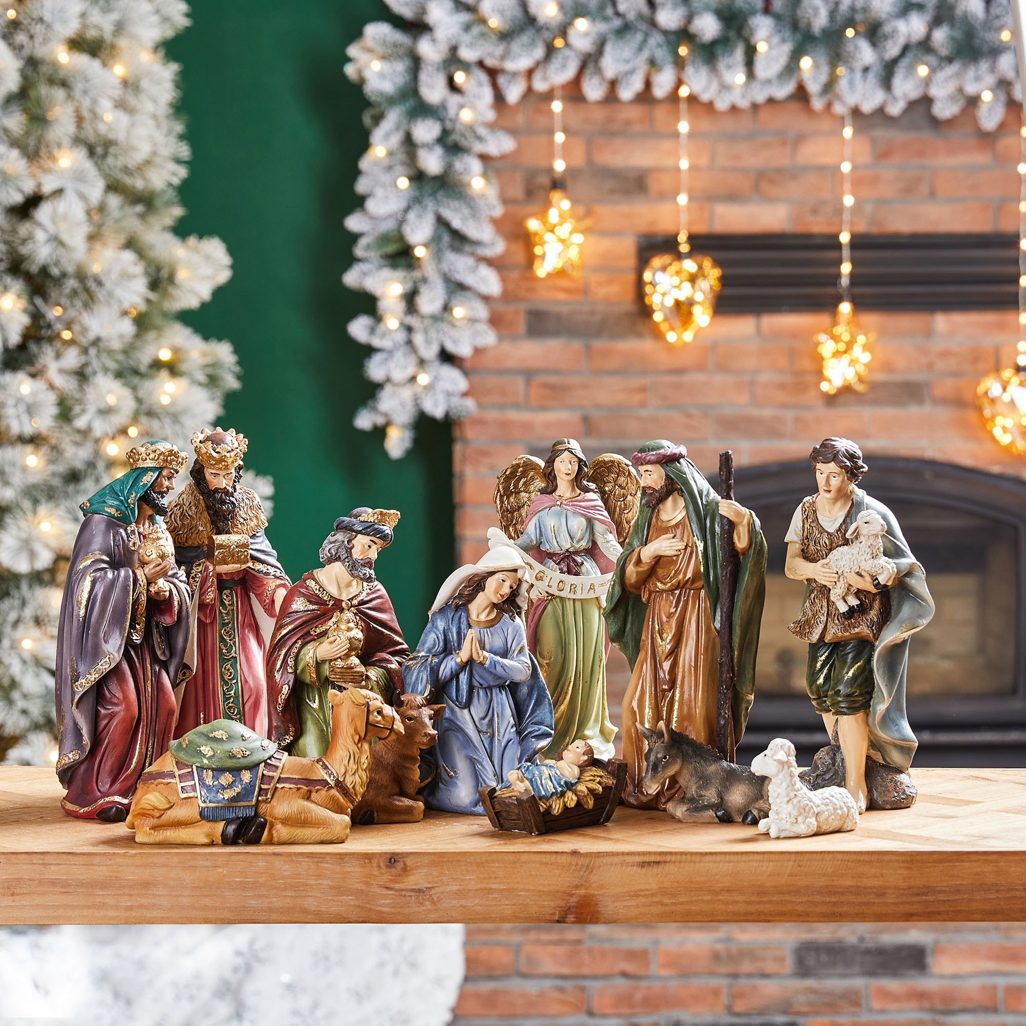 Glitzhome 12pcs Resin Christmas Multi Nativity Figurines Set