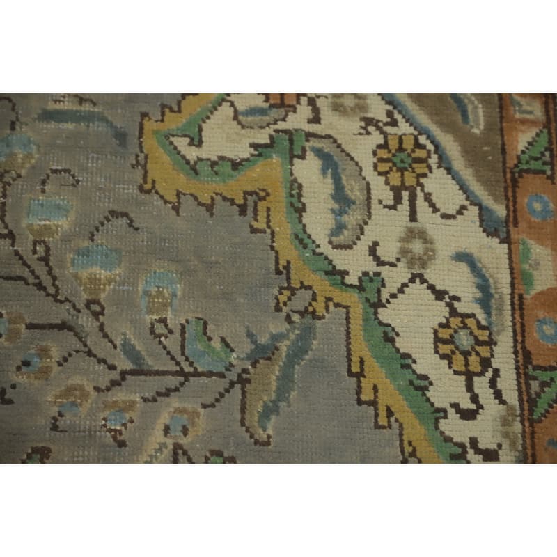 Hand Knotted Oriental 100% Wool Carpet Traditional Floral Greys & Charcoal Tabriz Area Rug - 9' 5'' X 6' 5''