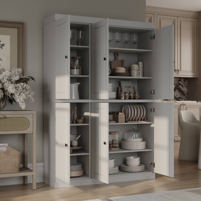 100% Solid Wood Tall Freestanding Kitchen Pantry Cabinet with Doors, Adjustable Shelves, Modular Storage, 48.5" W x 71.5" H