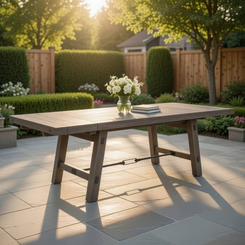 Yael Dining Table, Light Brown Mahogany Wood, Extendable 76-106 Inch