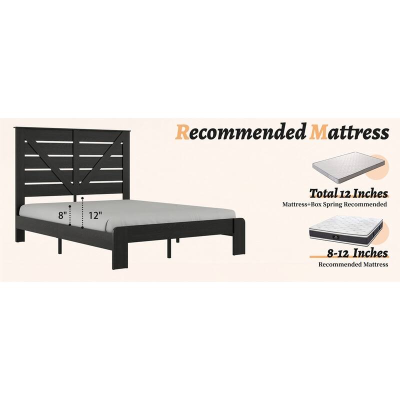 Wood Platform Bed Frame Large Under Bed Storage
