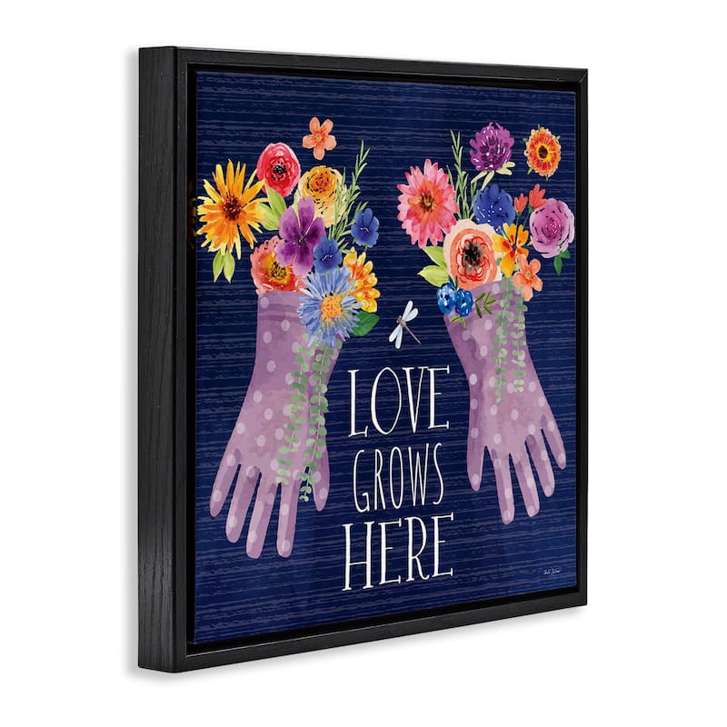 Stupell Love Grows Here Gardening Gloves Framed Floater Canvas Wall Art Design By Nicole DeCamp