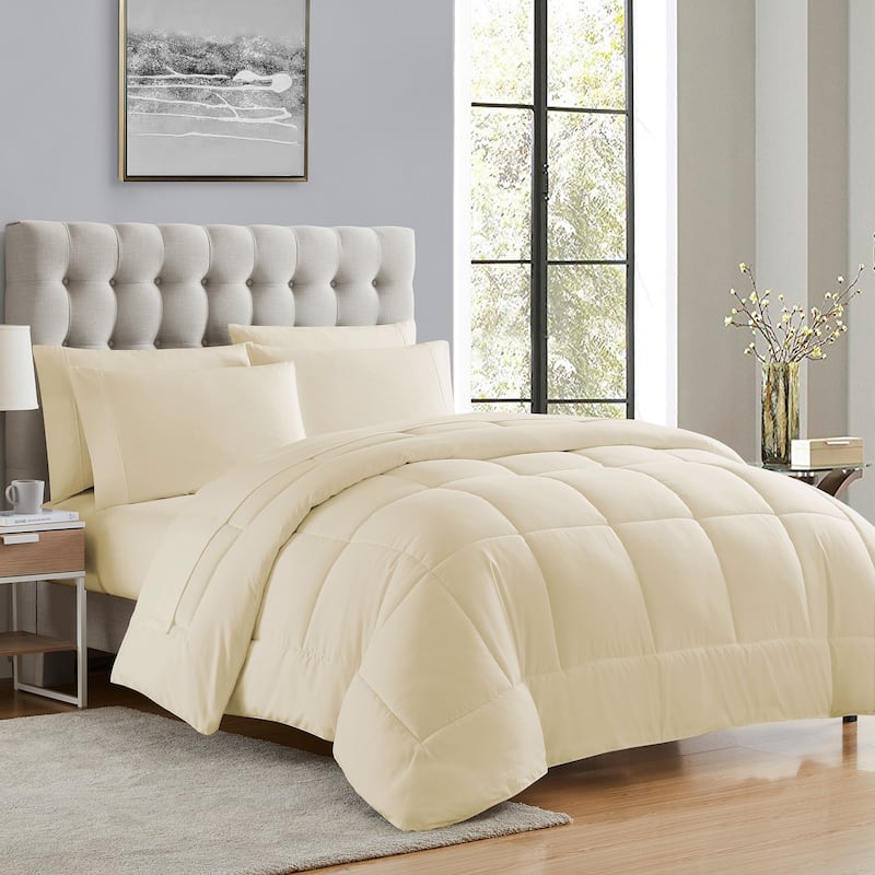 Sweet Home Collection All Season Bed in A Bag Solid Color Comforter & Sheet Set Ultra Soft Bedding - Cream - Full
