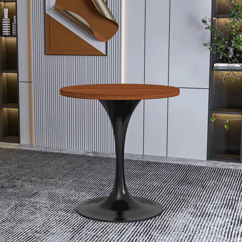 LeisureMod Verve 27" Round Dining Table with MDF Wood TableTop and Black Steel Base for Kitchen & Dining Room - 27.56"
