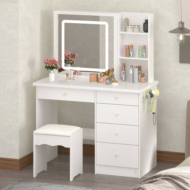 Vanity Set Dressing Table w/Lighted Makeup Mirror and Charging Station