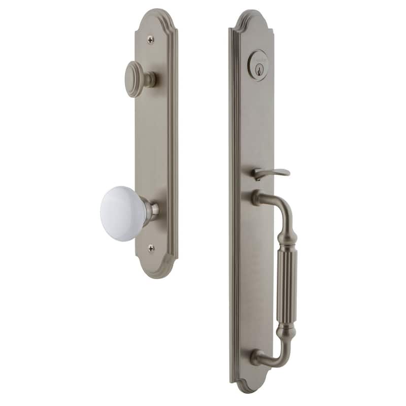 Grandeur Arc Solid Brass Rose Dummy Full Plate 'F' Grip Handleset with - Satin Nickel