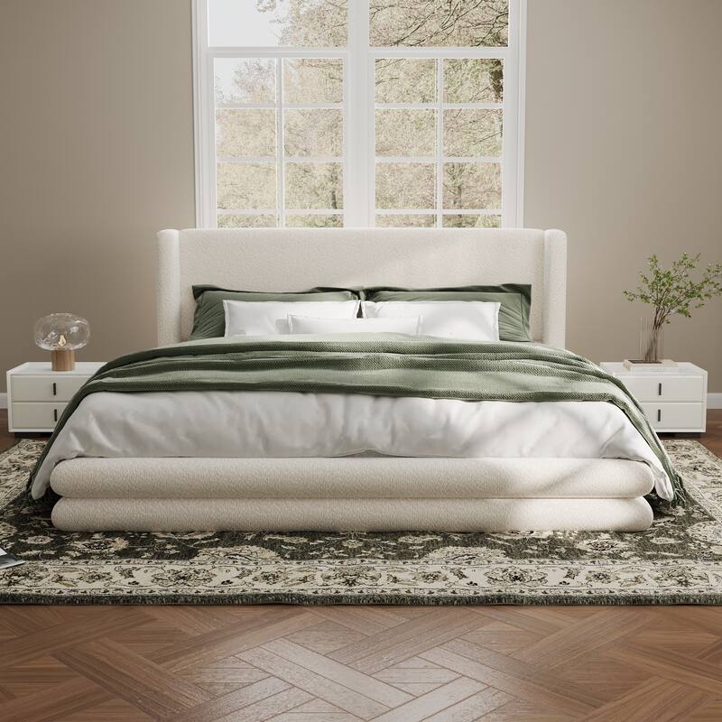 Christopher Knight Home - Arlette Modern Boucle Upholstered Bed Frame with Thick Wingback Headboard