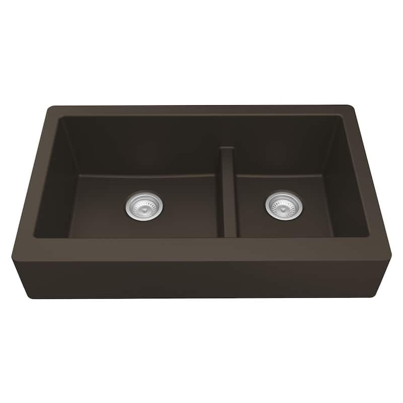 Karran Retrofit Apron-Front Quartz Double Bowl Kitchen Sink - Brown