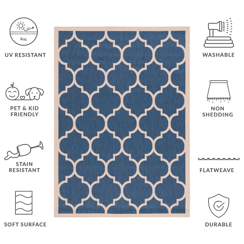 SAFAVIEH Courtyard Sibel Indoor /Outdoor Waterproof Patio Backyard Rug - 5'3" x 7'7" - Blue/Beige