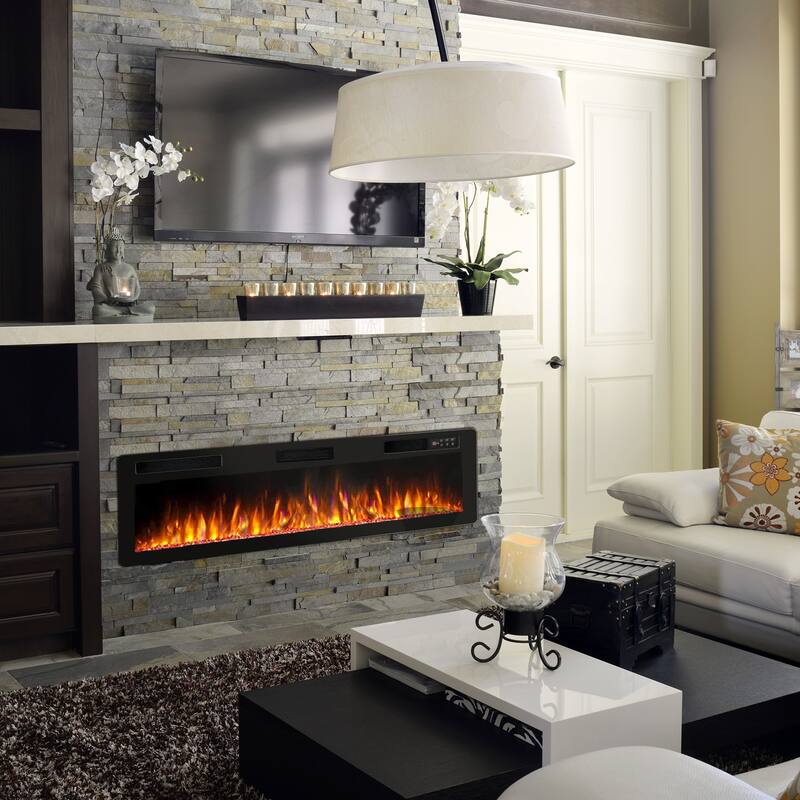 Bossin 30 to 72 inch Electric Fireplace Ultra-Thin and Silence Linear Recessed Wall Mounted Fireplace with Remote Control