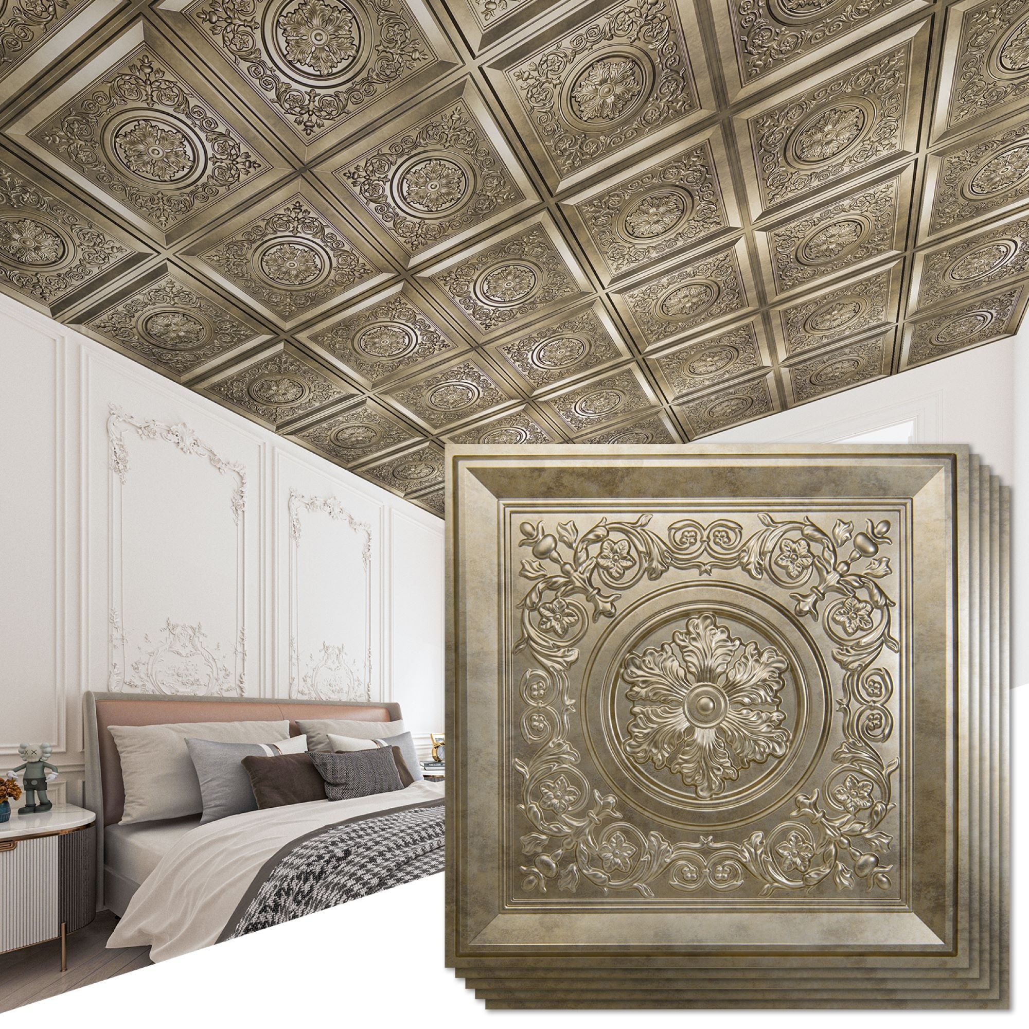 Art3d 12pcs 24"x24" Drop Ceiling Tiles 3D Wall Panels,Waterproof Vintage Style