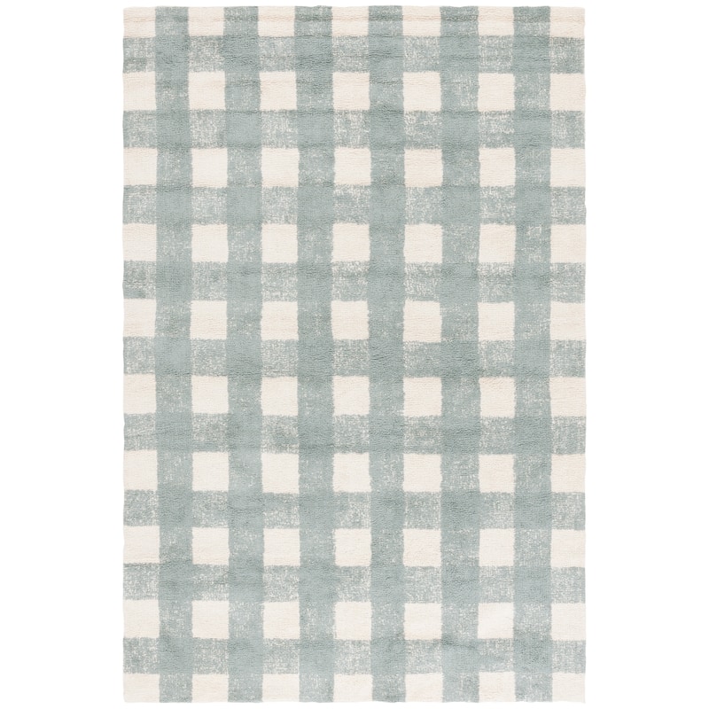 SAFAVIEH Hand-Woven Easy Care Alyssa Modern & Contemporary Cotton - 4' x 6' - Ivory/Teal - Rectangle