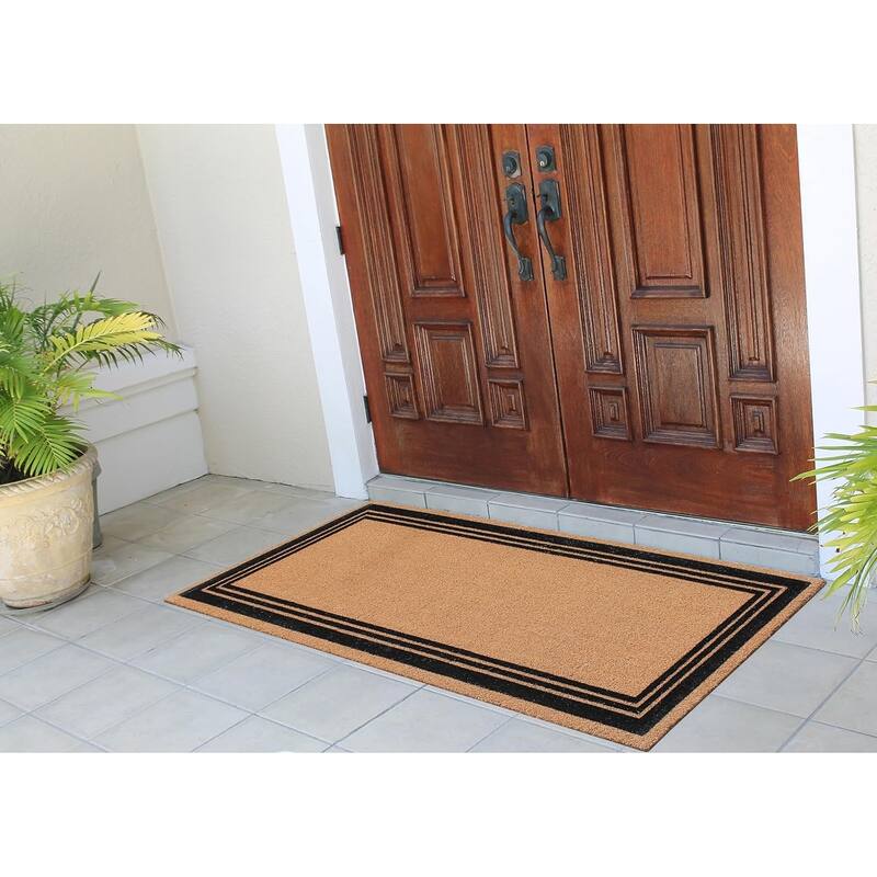 A1HC Natural Coir Flock Door Mat for Front Door, Anti-Shed Treated Doormat