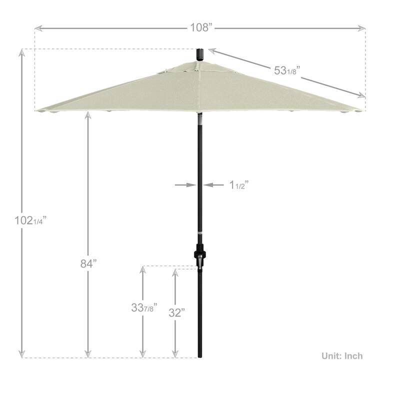 California Umbrella 9' Rd. Aluminum Patio Umbrella, Deluxe Crank Lift with Collar Tilt, Black Frame Finish, Pacifica Fabric
