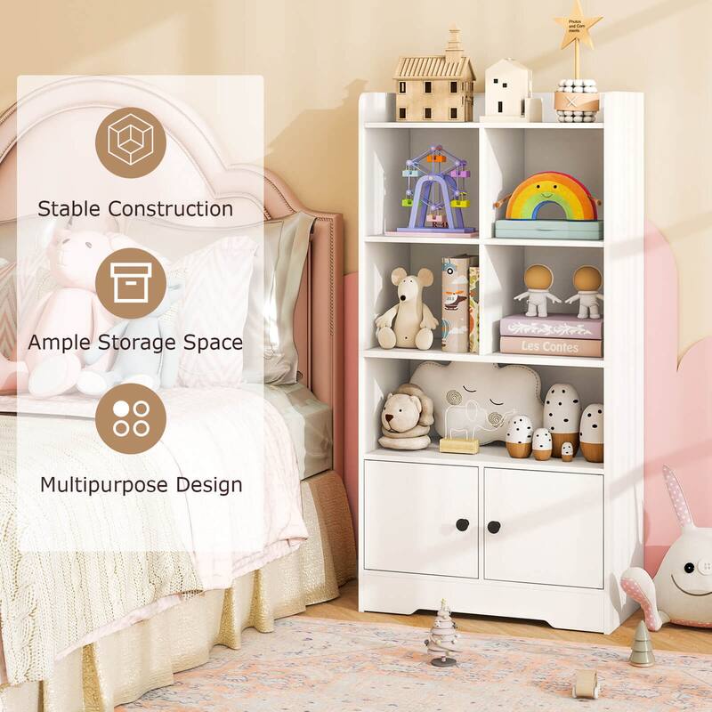 Costway Freestanding Bookshelf with Doors 2 Storage Cabinets and 5 - See Details