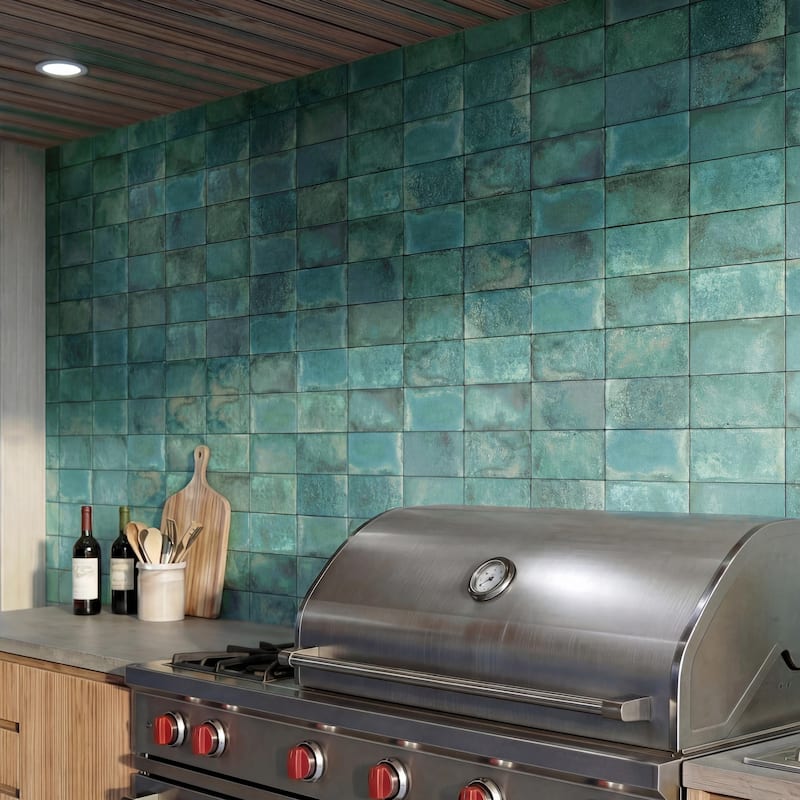 Merola Tile Atelier Volcan Green 4-1/2" x 9-1/8" Porcelain Floor and Wall Tile