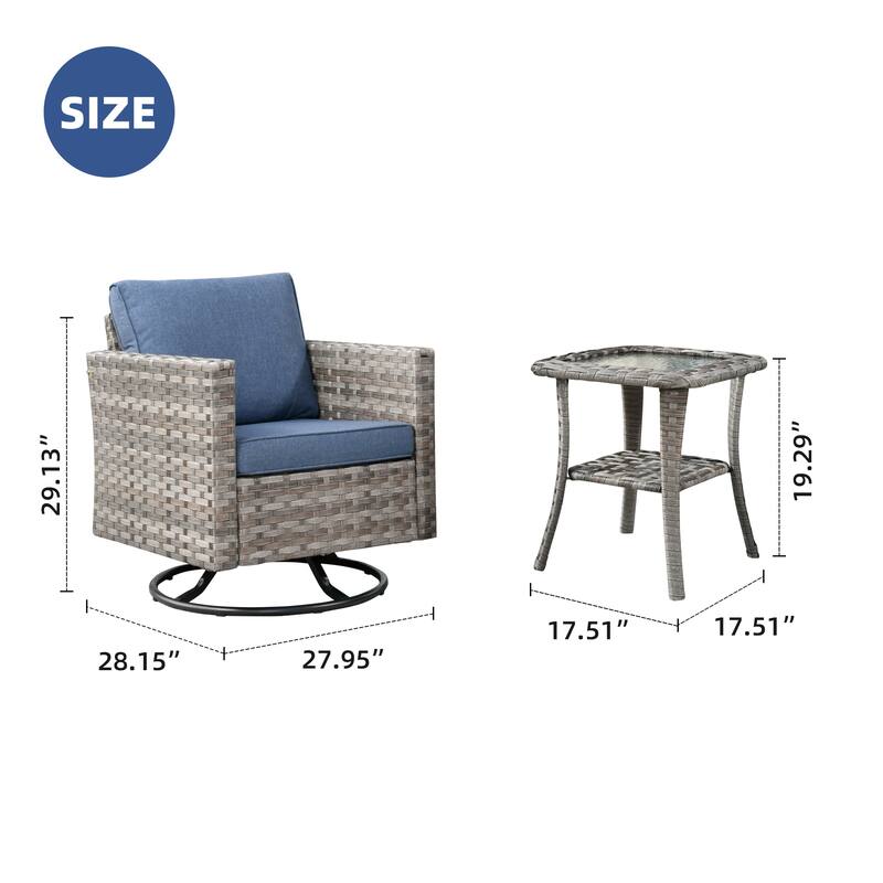 OVIOS 2-piece Swivel Rocking Wicker Chair Side Table Conversation Set