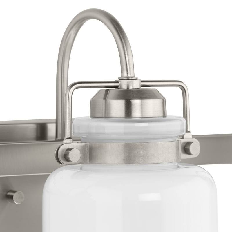 Fessler Collection Three-Light Brushed Nickel Opal Glass Farmhouse Bath Light - 21.12 in x 7.12 in x 9.12 in