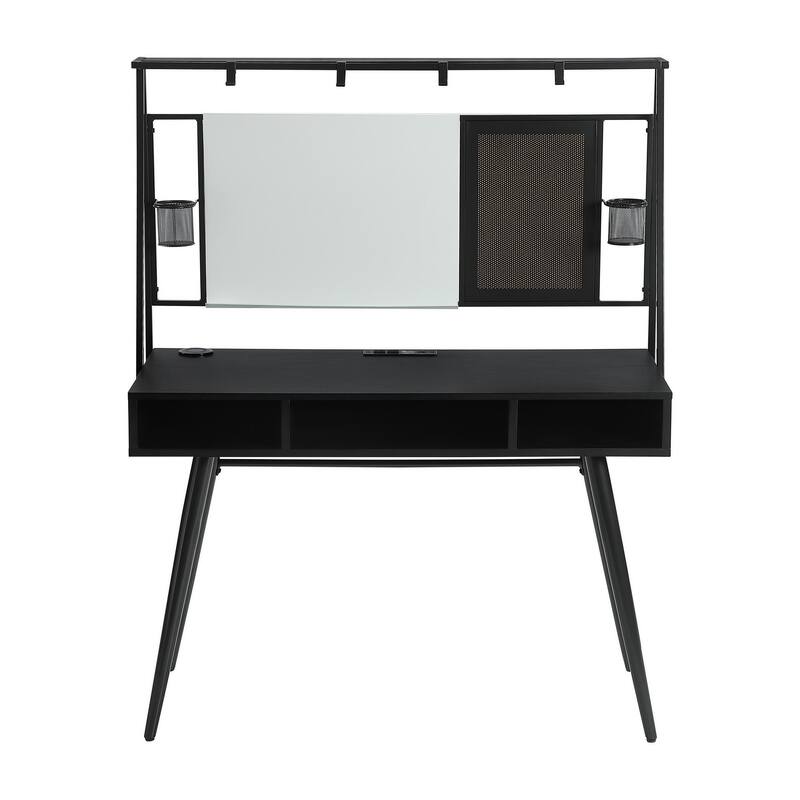 58 Inch Writing Desk With Whiteboard, Cup Holders, USB, Charger, Black