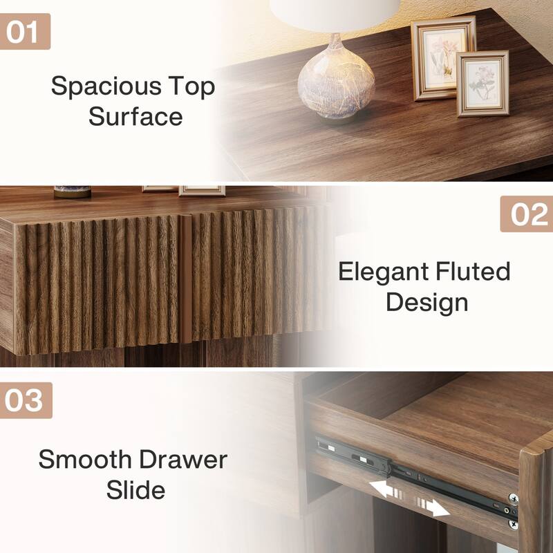 Modern Nightstand, Fluted Night Stand with Storage Drawer for Bedroom, Living Room