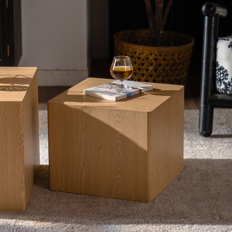 MDF Modern Nesting Imitation Wood Grain Coffee Table, Cube Side Table, Set for Small Space Living Room Bedroom-Set of 2