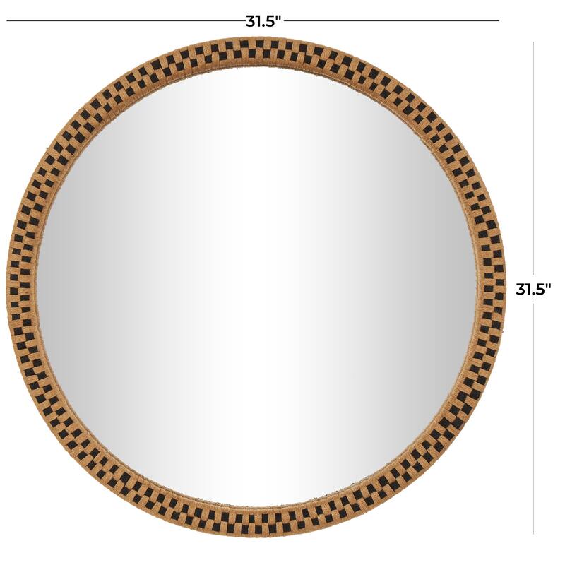 Brown Wooden Handmade Woven Checkered Room Wall Mirror