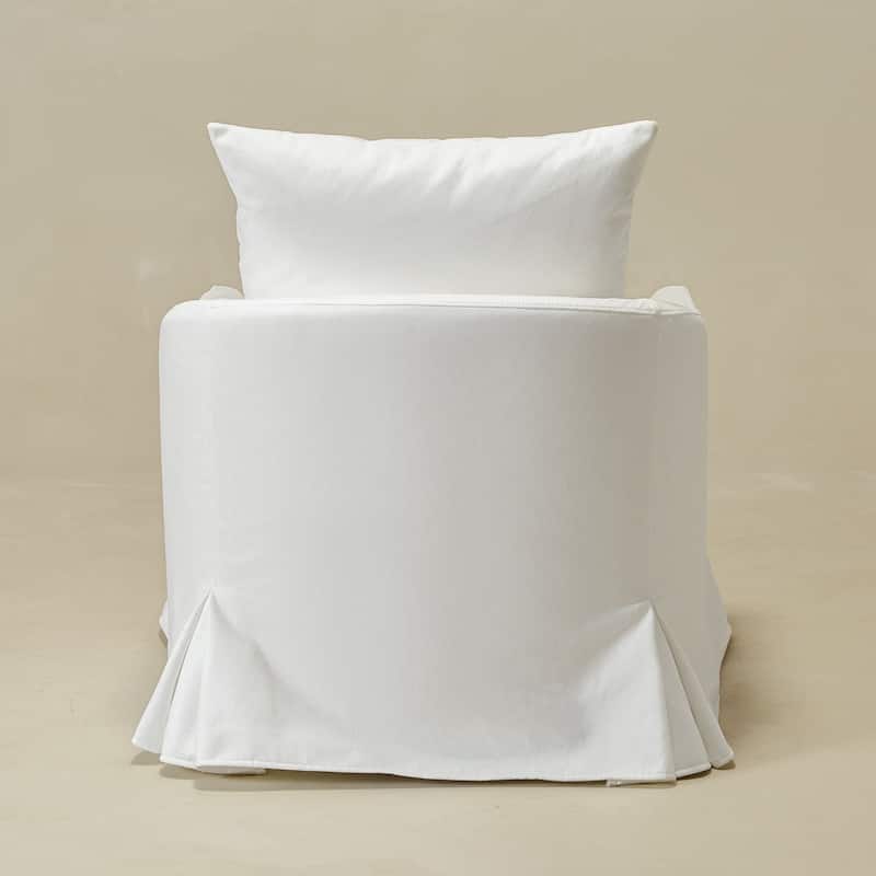 KINWELL 32" W Down Fill Upholstered Slipcovered Swivel Barrel Accent Armchair