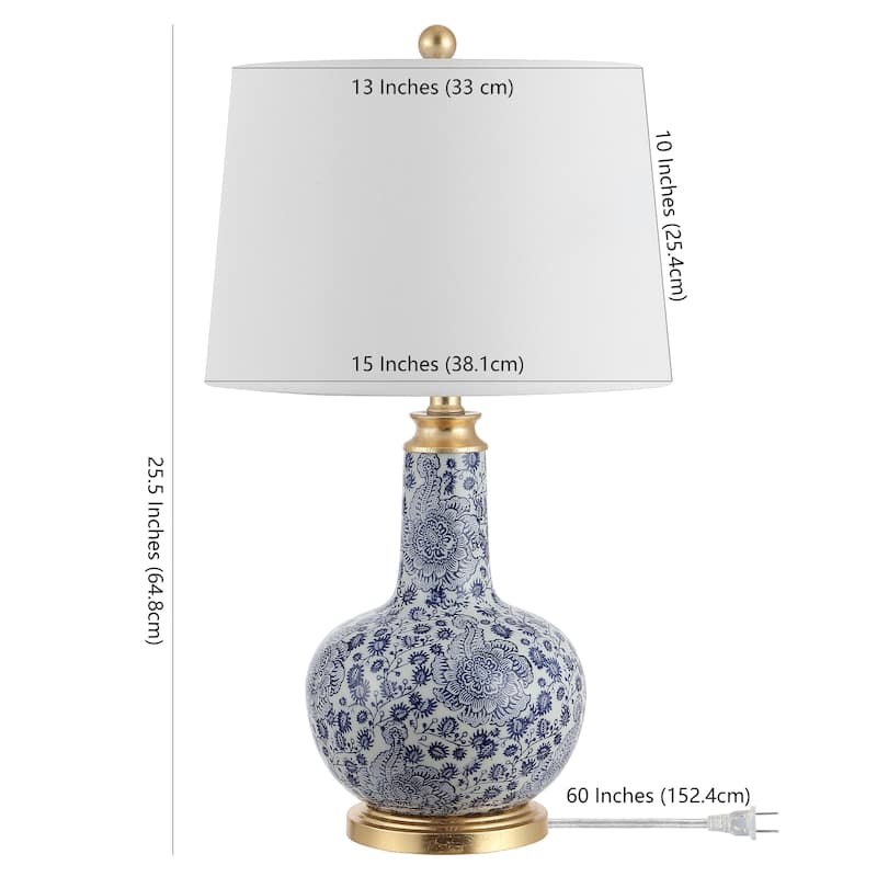 SAFAVIEH Lighting Cheol 26-inch Ceramic Floral LED Table Lamp - 15" W x 15" L x 25.5" H - 15Wx15Dx26H