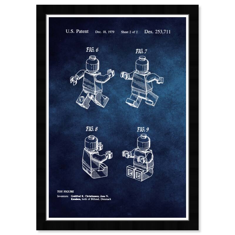 Wynwood Studio 'Lego Toy Figure' Symbols and Objects Blue Wall Art Framed Print