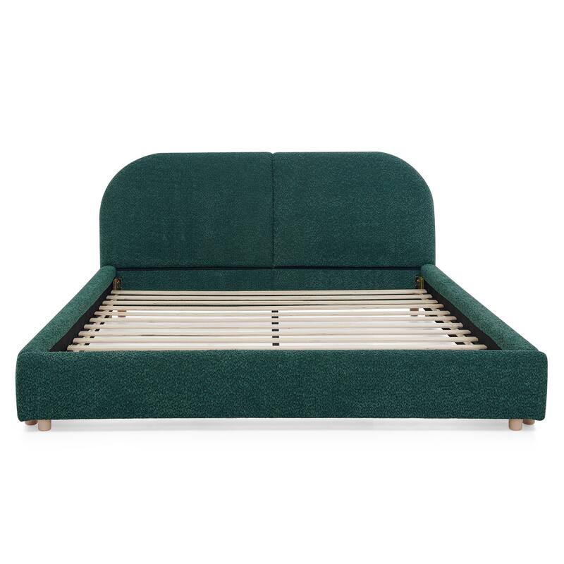 Fabric Upholstered Bed Frame Modern American Platform Bed Frame with Curved Headboard/Sturdy Legs Support/No Box Spring Needed