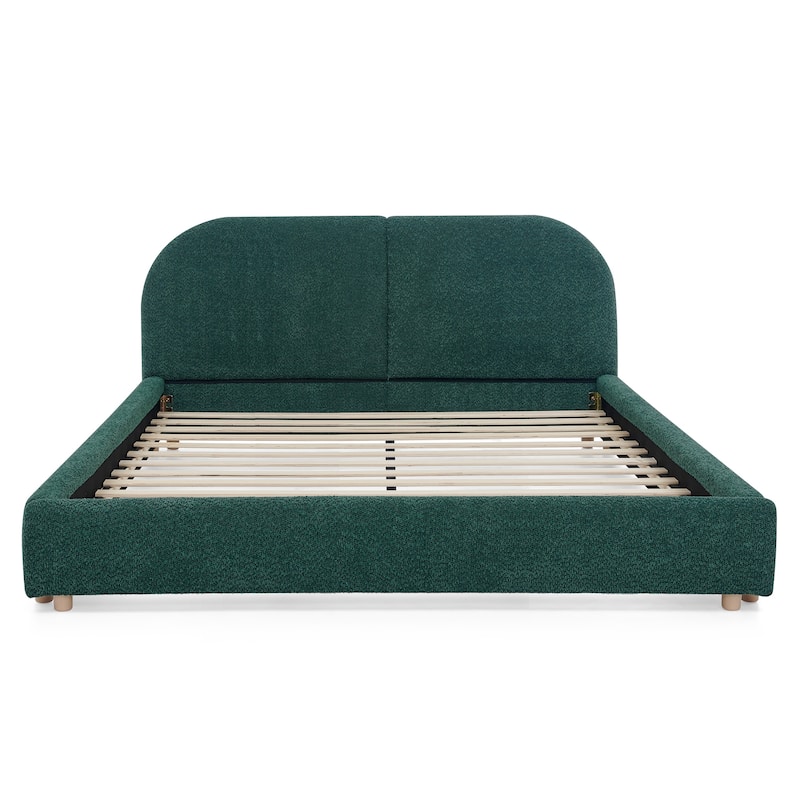 Stylish Curve-shaped Upholstered Platform Bed Frame Modern Minimalist Low Profile Bed with Curved Headboard Optional Storage Bed