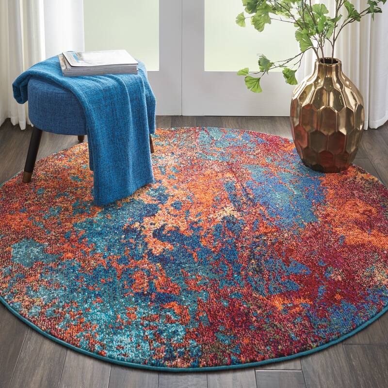 Nourison Celestial Abstract Ombre Area Rug - 4' x Round - Blue/Red - Round