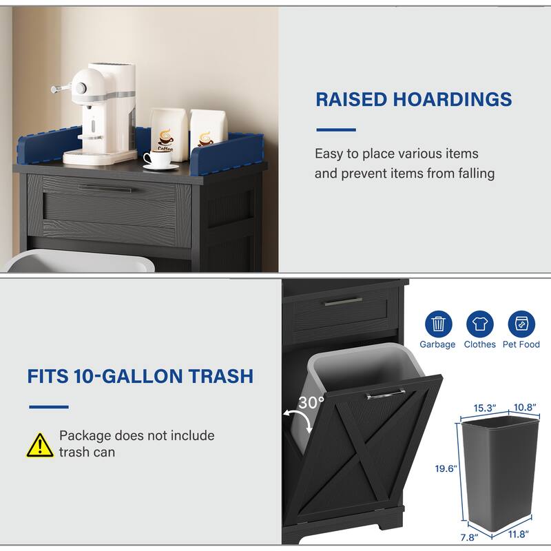 Moasis Kitchen Wooden Tilt Out Trash Can Cabinet Freestanding Trash Bin Holder
