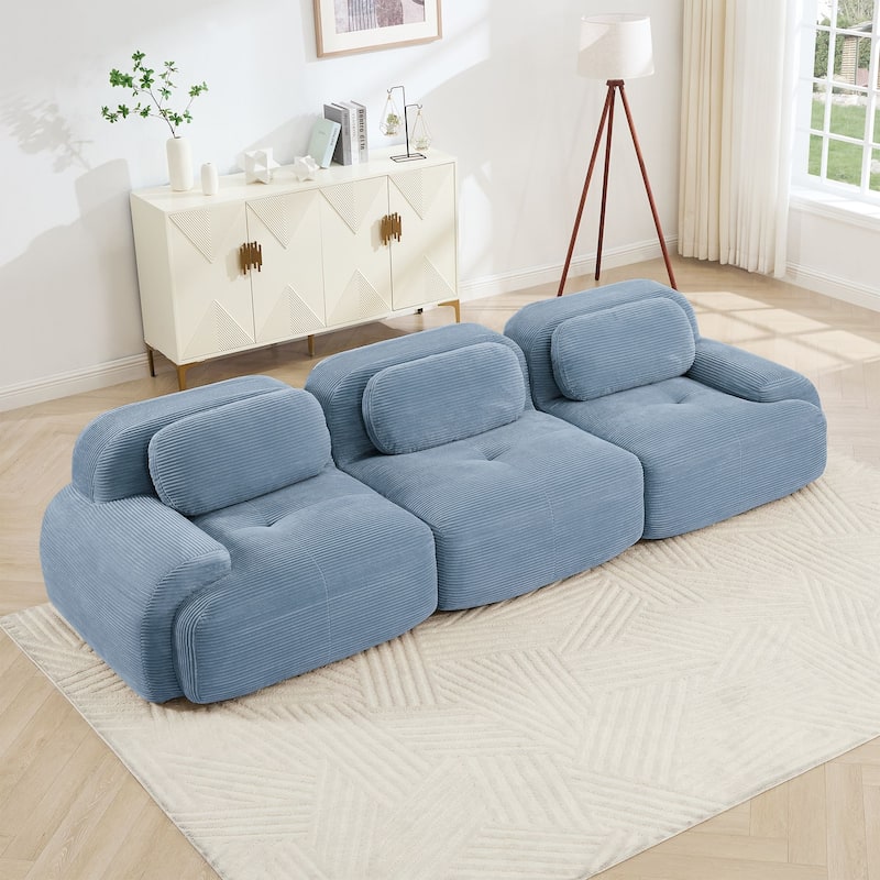 Rossetta 3-Seat Simplified Anti-Slip Style Premium Corduroy Fabric Modular Sectional Sofa with Curved Armrests
