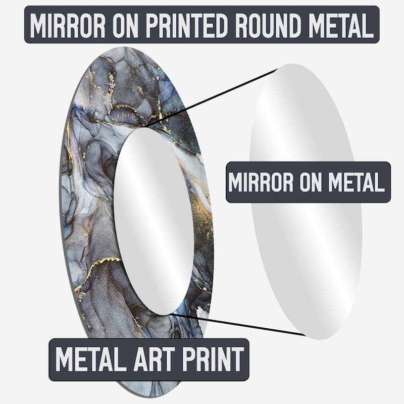 Designart "Emerald And Golden Arches" Abstract Shapes Living Room Mirror - gold Modern Large Round Mirror