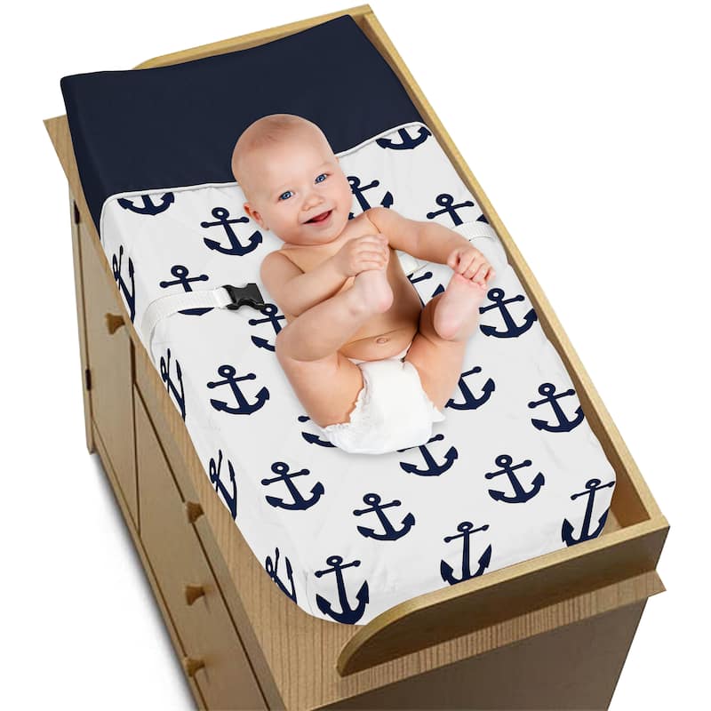 Navy Blue White Anchors Boy Girl Changing Pad Cover - Nautical Theme Ocean Sailboat Marine Sailor Anchor Unisex Gender Neutral