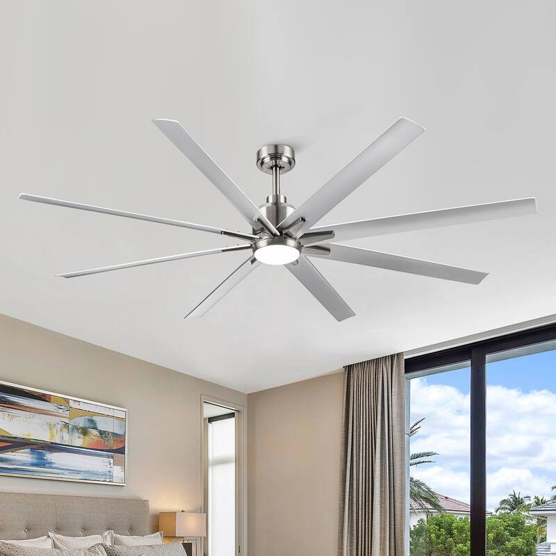 YUHAO 84 In. Indoor/Outdoor Modern Industrial Large Windmill Aluminum Blade Ceiling Fans With Lights, Quiet DC Motor and Remote