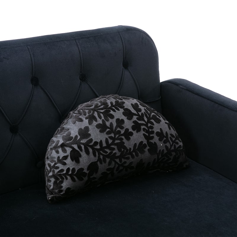 Black Vintage Velvet Fabric Sofa, Accent Loveseat with Rose Golden Feet ...