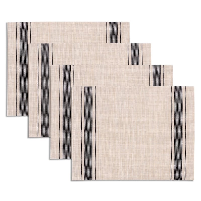 KAF Home Set of 4 Farmhouse Stripe PVC Placemats, 20"x20" - 13 x 17 - Black