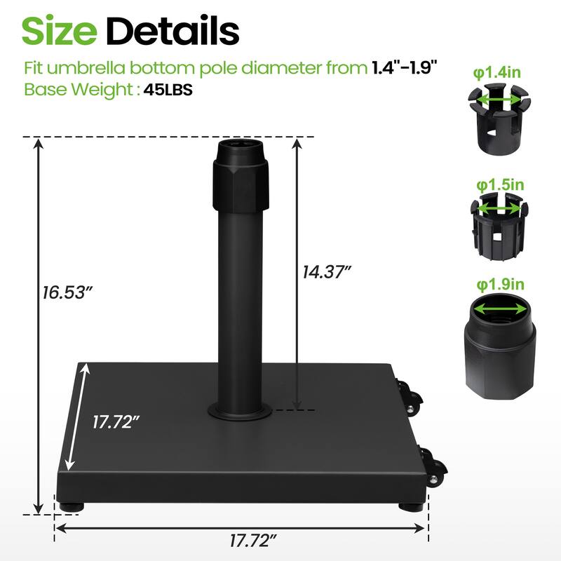 45LBS Outdoor Patio Square Concrete Market Umbrella Base Stand with Wheels