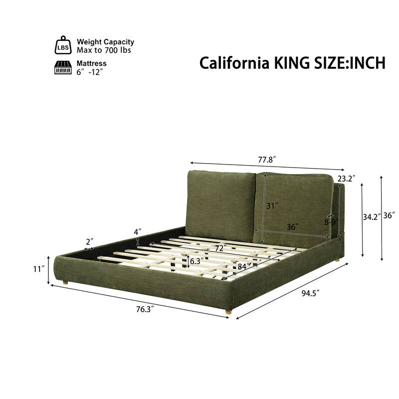 Christopher Knight Home - Charlotte Upholstered Platform Bed with Removable Pillow Headboard