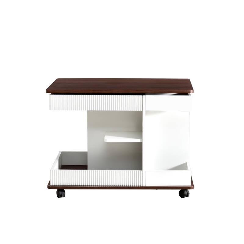 Adjustable End Table with Wheels, Multifunctional Sofa Side Table with Lift-Top, 360°Rotating Top and Storage Space