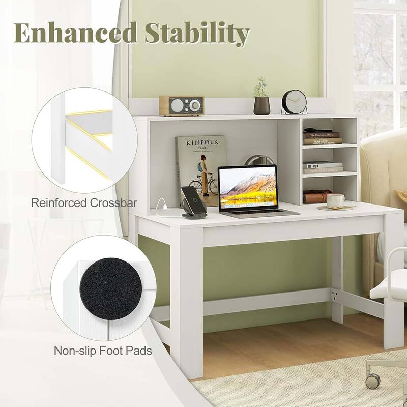 Modern Home Office Desk Computer Desk w/ Hutch & Power Outlets