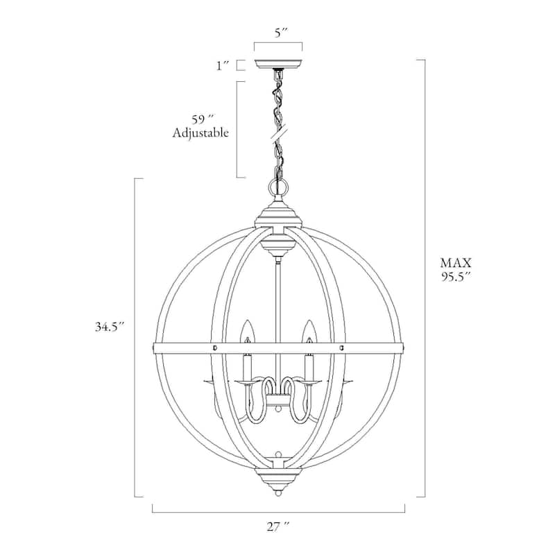 Clovy Farmhouse 6-Light Wood Globe Chandelier for Living Room - D27.2"xH34.5"