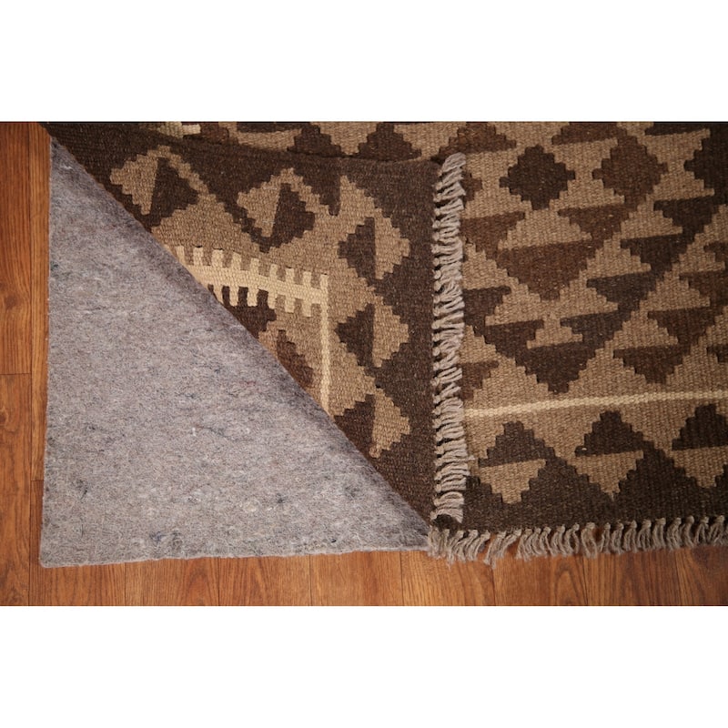 Flat-weave Kilim Oriental Area Rug Brown Reversible Wool Carpet - 3'2" x 5'0"