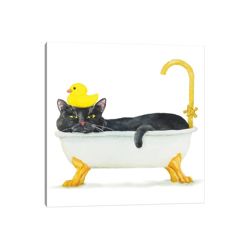 iCanvas "Bathing Black Cat" by Alexey Dmitrievich Shmyrov Canvas Print