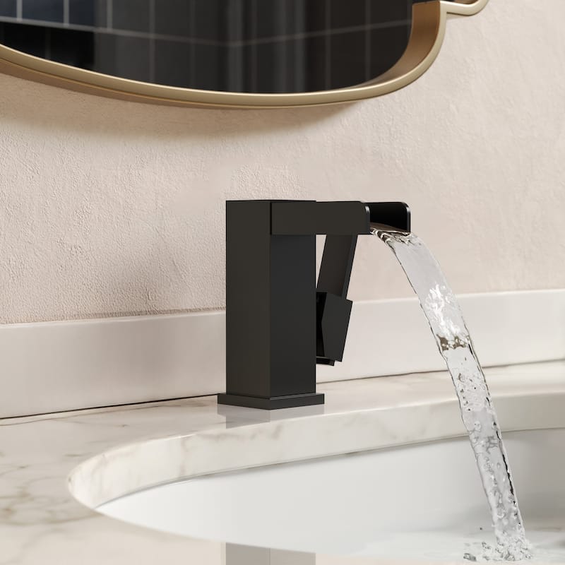 GRANDJOY LED Waterfall Bathroom Sink Faucet with Drain Assembly, Single Handle Vanity Fixture