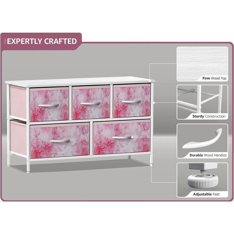Dresser w/ 5 Drawers Furniture Storage Chest for Home, Bedroom